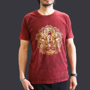 Nomad Sari Stonewashed bomulls-T-shirt med Hamsa-motiv i vinrött, storlek Medium - produktbild 3