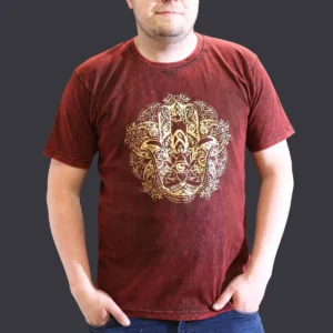 Nomad Sari Stonewashed bomulls-T-shirt med Hamsa-motiv i vinrött XL - produktbild 2