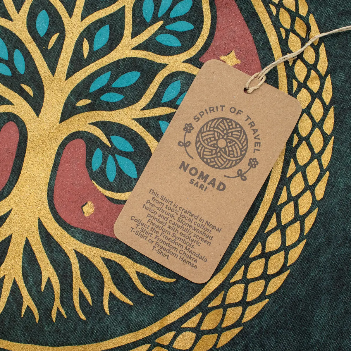 Nomad Sari Stonewashed bomulls-T-shirt med Livets träd i grön färg, storlek Small - produktbild 5