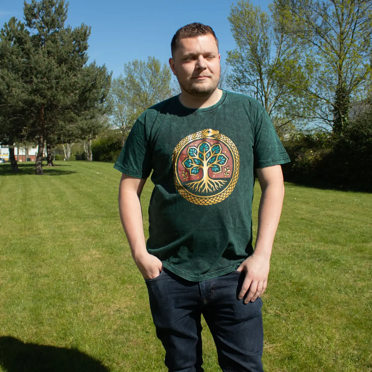 Nomad Sari Stonewashed bomulls-T-shirt med Livets träd i grön XL - produktbild 5