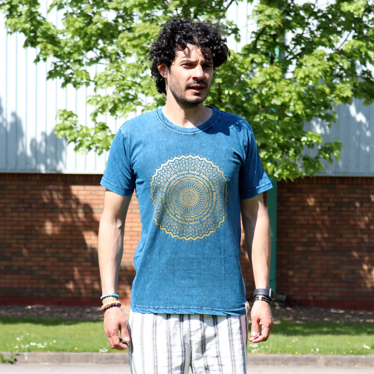 Nomad Sari Stonewashed bomulls-T-shirt med mandalamönster blå medium - produktbild 3