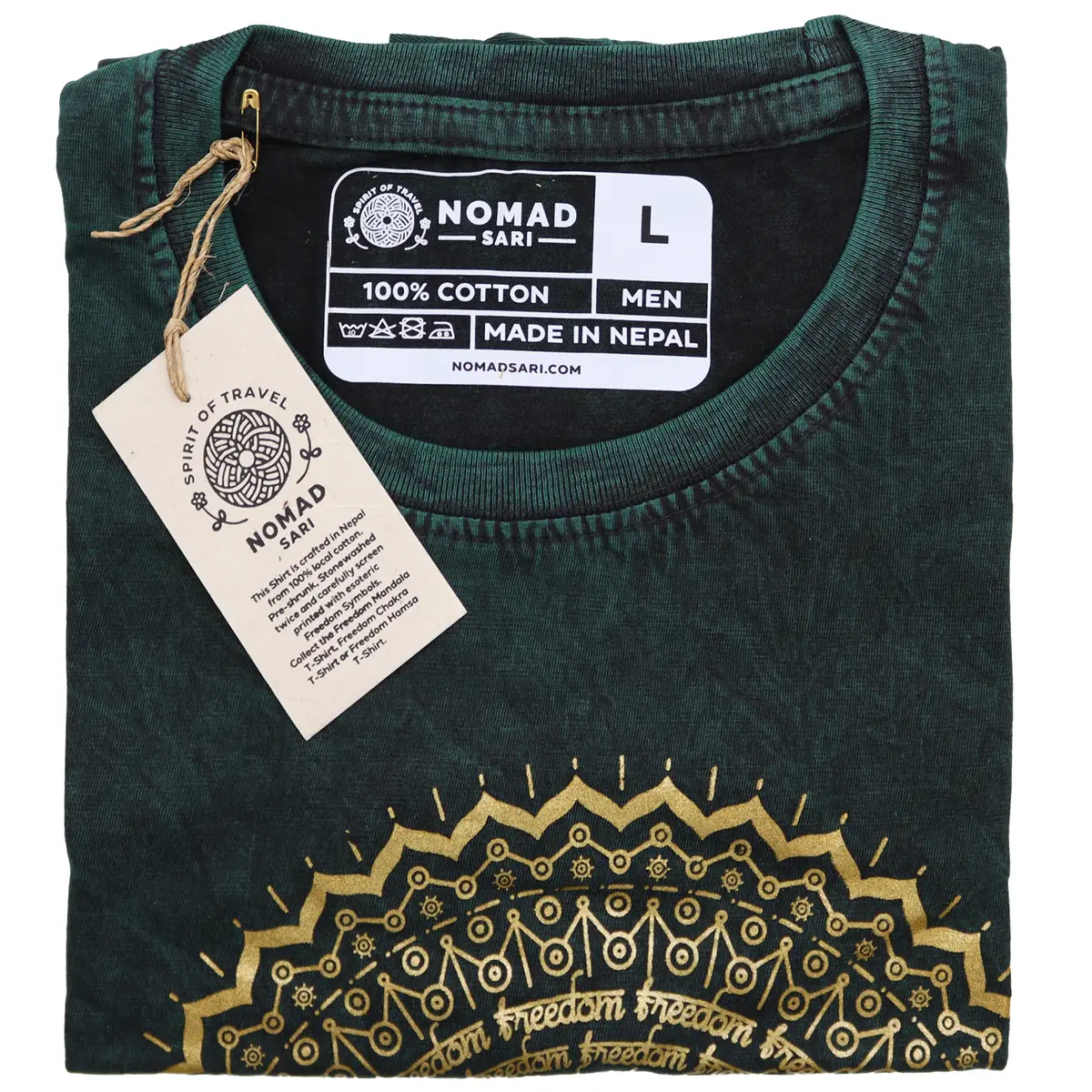 Nomad Sari Stonewashed bomulls-T-shirt med mandalamönster, grön, storlek large - produktbild 2