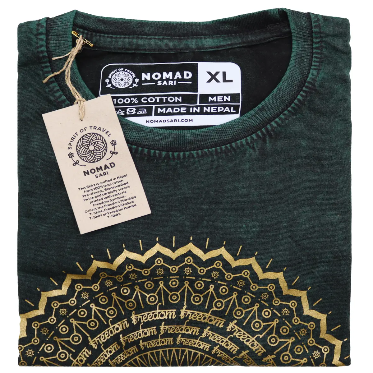 Nomad Sari Stonewashed bomulls-T-shirt med mandalamönster grön XL - produktbild 3