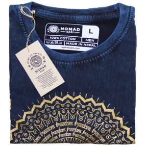 Nomad Sari Stonewashed bomulls-T-shirt med mandalamönster i blått, storlek Large - produktbild 4