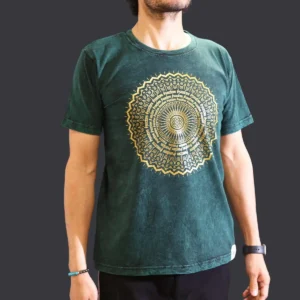 Nomad Sari Stonewashed bomulls-T-shirt med mandalamönster i grön, storlek medium - produktbild 2