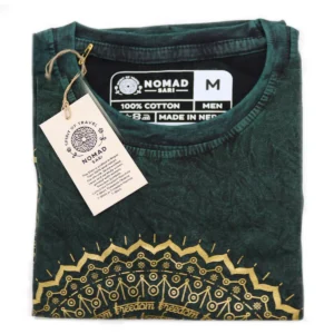 Nomad Sari Stonewashed bomulls-T-shirt med mandalamönster i grön, storlek medium - produktbild 3
