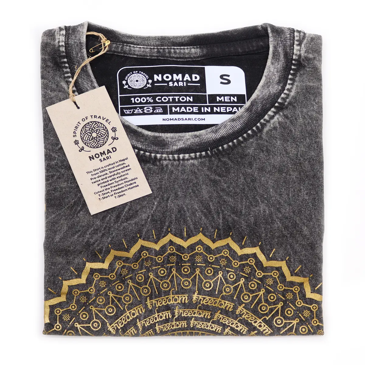 Nomad Sari Stonewashed bomulls-T-shirt med mandalamönster i mörkgrått - produktbild 3