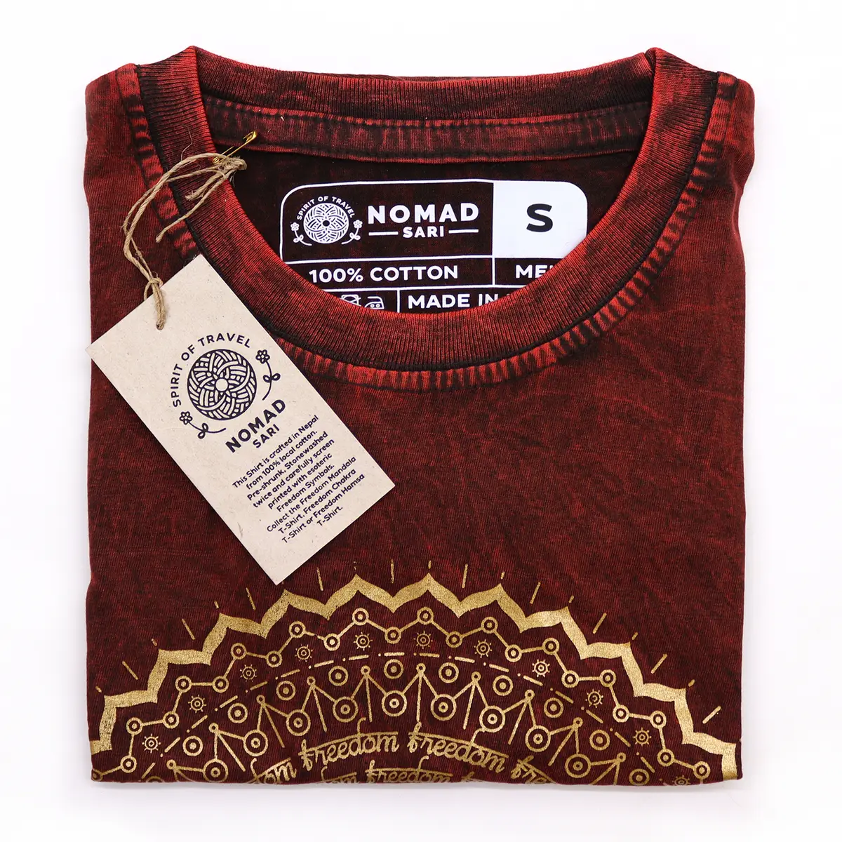 Nomad Sari Stonewashed bomulls-T-shirt med mandalamönster i vinrött, small - produktbild 2