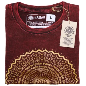 Nomad Sari Stonewashed bomulls-T-shirt med mandalamönster i vinrött, storlek Large - produktbild 5