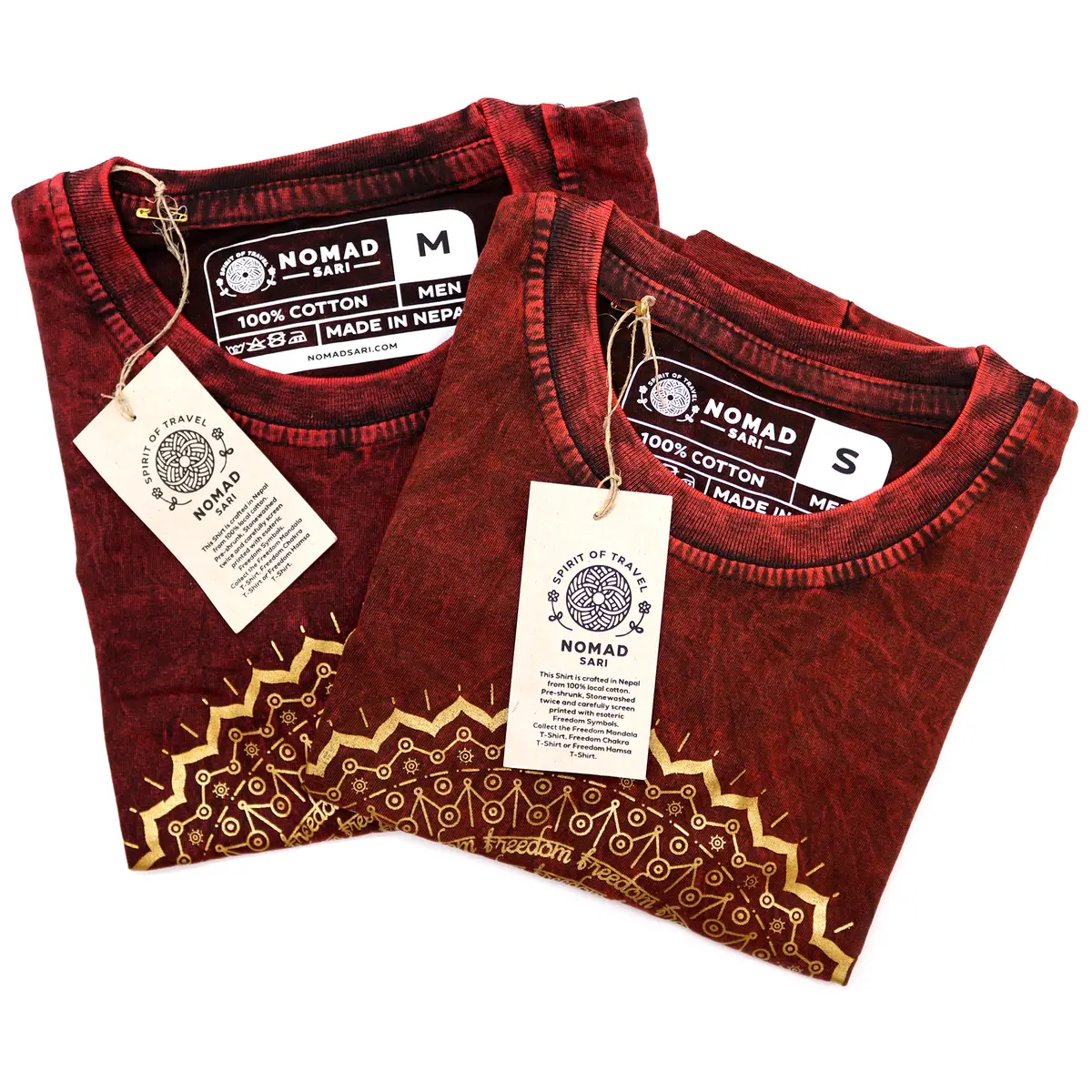 Nomad Sari Stonewashed bomulls-T-shirt med mandalamönster i vinrött, storlek medium - produktbild 4