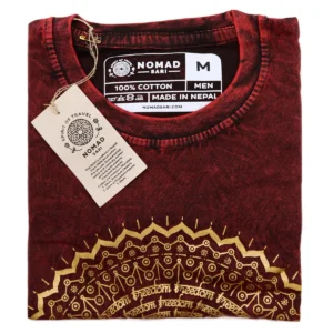 Nomad Sari Stonewashed bomulls-T-shirt med mandalamönster i vinrött, storlek medium - produktbild 5