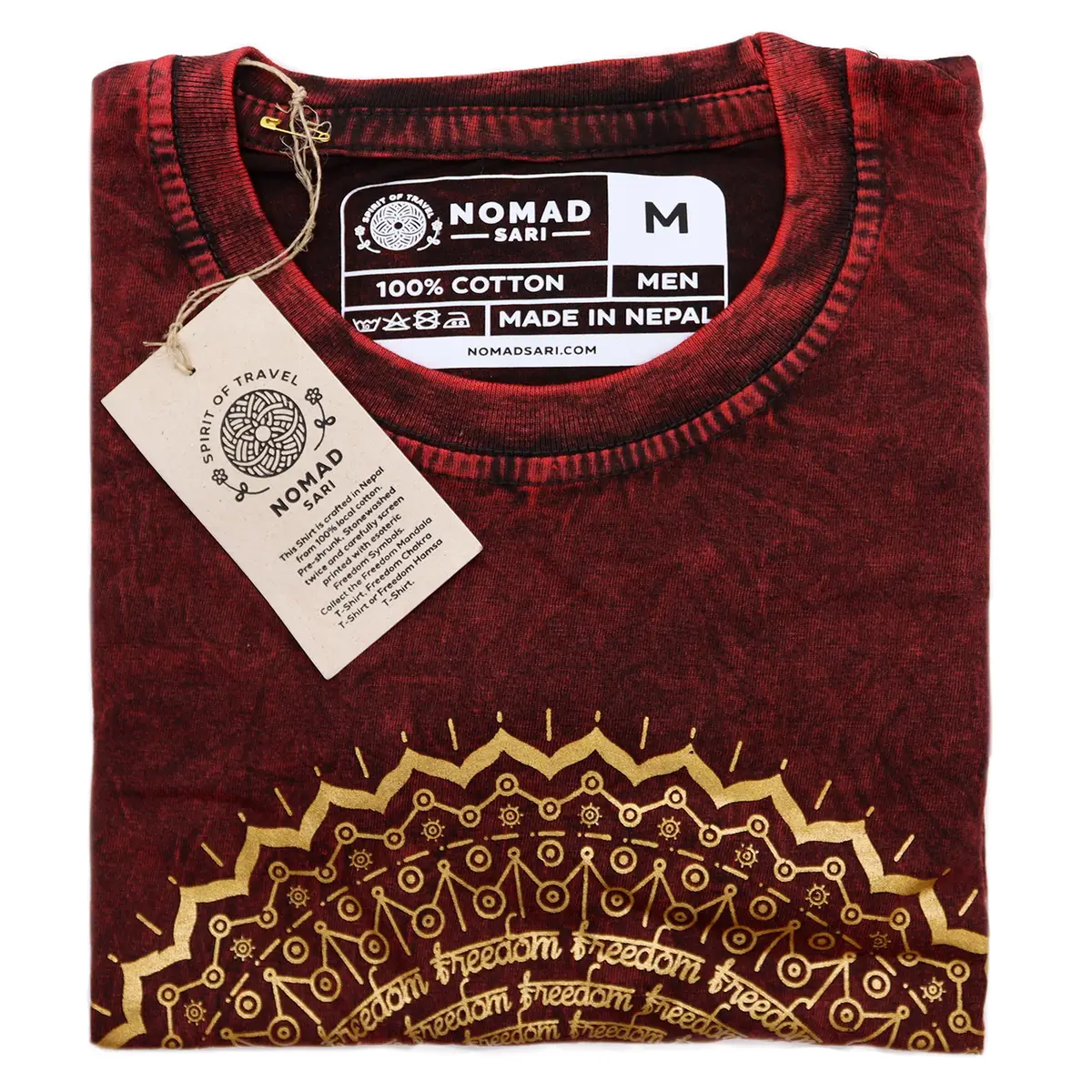 Nomad Sari Stonewashed bomulls-T-shirt med mandalamönster i vinrött, storlek medium - produktbild 5