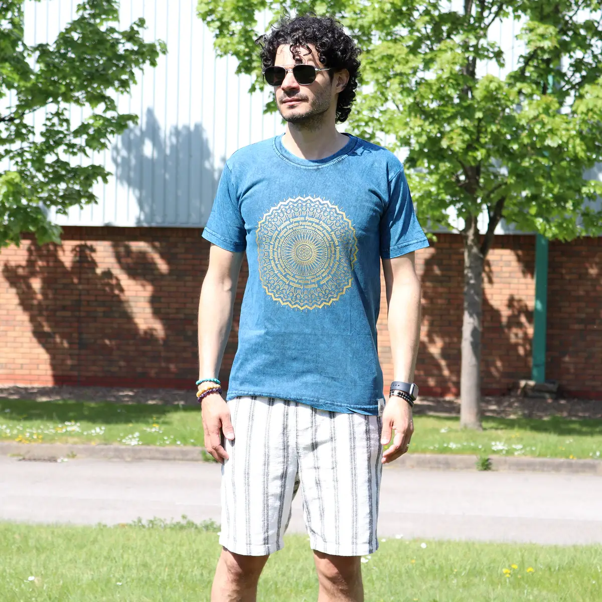 Nomad Sari Stonewashed bomulls-T-shirt med mandalamotiv blå small - produktbild 2