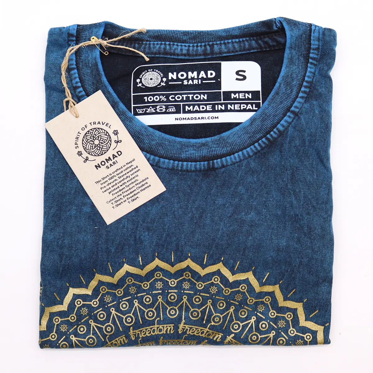 Nomad Sari Stonewashed bomulls-T-shirt med mandalamotiv blå small - produktbild 3