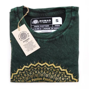 Nomad Sari Stonewashed bomulls-T-shirt med mandalamotiv i grön, small - produktbild 3