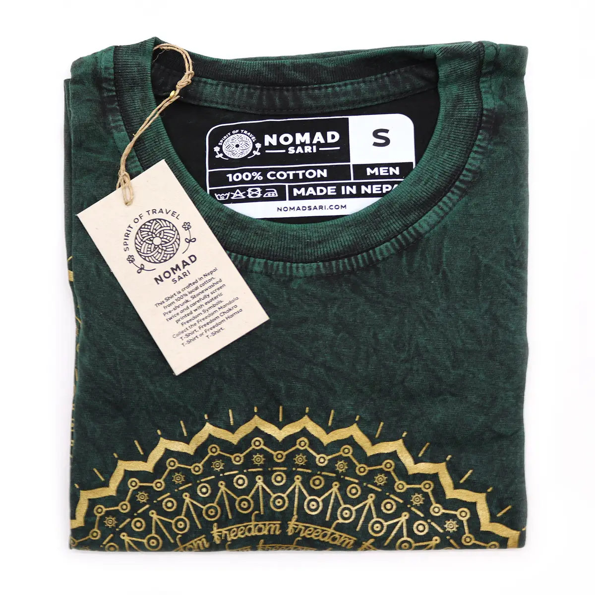 Nomad Sari Stonewashed bomulls-T-shirt med mandalamotiv i grön, small - produktbild 3