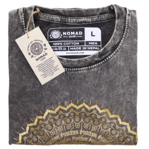 Nomad Sari Stonewashed bomulls-T-shirt med mandalamotiv i mörkgrå, storlek Large - produktbild 3