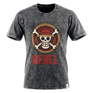 Kolgrå stonewashed bomulls-T-shirt med Rebel-motiv och rund halsringning