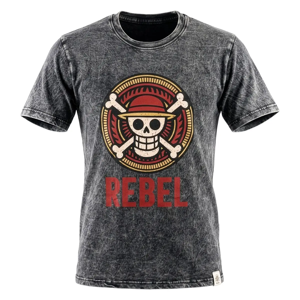 Kolgrå stonewashed bomulls-T-shirt med Rebel-motiv och rund halsringning