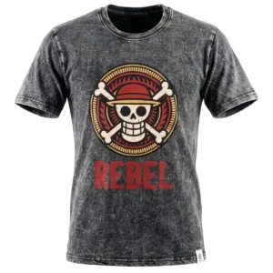 Kolgrå stonewashed bomulls-T-shirt med Rebel-motiv framifrån