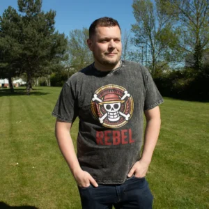 Nomad Sari Stonewashed bomulls-T-shirt med Rebel-motiv, kolgrå, XL - produktbild 3