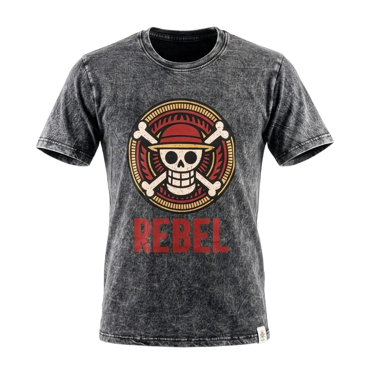 Kolgrå stonewashed bomulls-T-shirt med Rebel-grafik fram