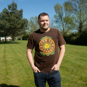 Nomad Sari Stonewashed bomulls-T-shirt med sol- och zodiakmotiv i brun färg XL - produktbild 5