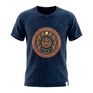Blå stonewashed bomulls-T-shirt med Stay Wild Moon Child-tryck fram
