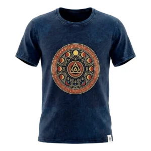 Blå stonewashed bomulls-T-shirt med Stay Wild Moon Child-tryck fram