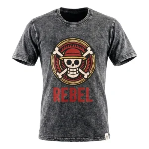Kolgrå stonewashed bomulls-T-shirt med Rebel-tryck fram