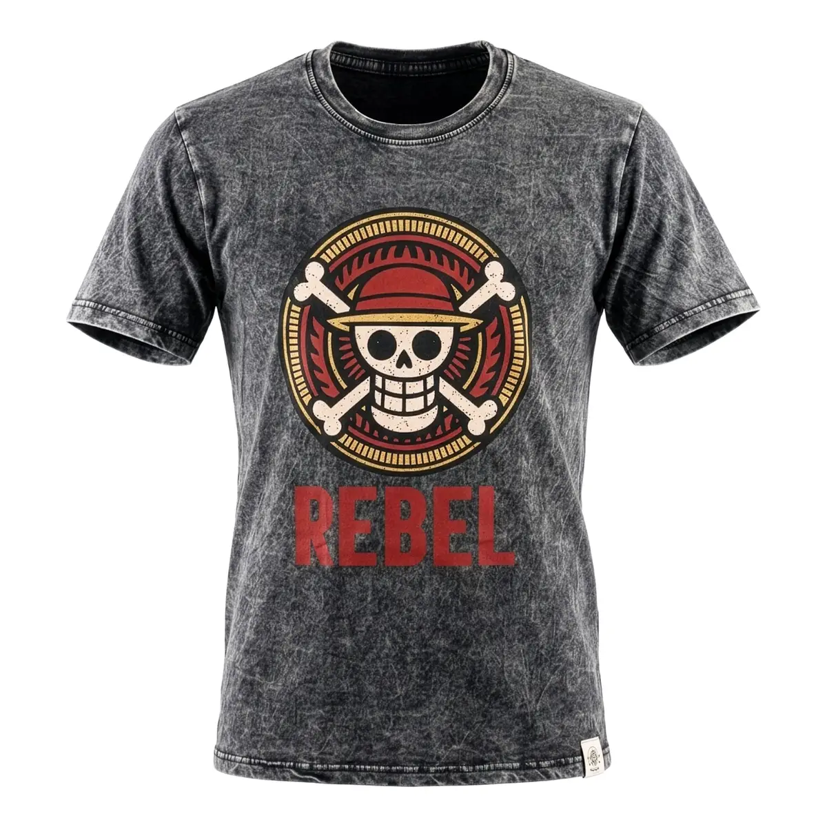 Kolgrå stonewashed bomulls-T-shirt med Rebel-tryck fram