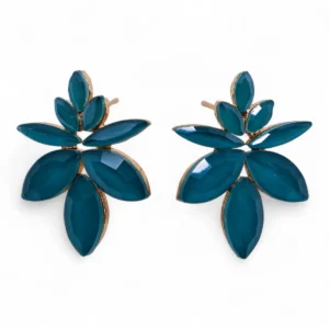 Tealgröna glasörhängen formade som blommor med polerad rostfri stålram