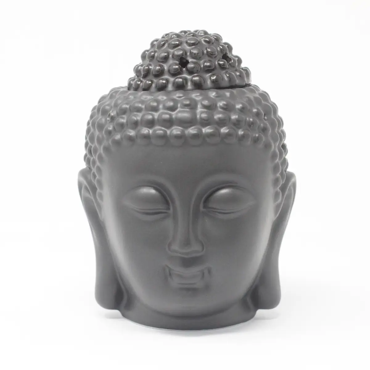Svart oljebrännare i keramik formad som ett Buddha-huvud