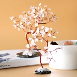 Önsketräd av ädelstenar med bergkristall på svart agatbas, 35 stenar - produktbild 4