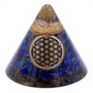 Konformad orgonit med blå lapis lazuli och symbolen livets blomma