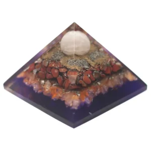 Orgonitpyramid 70 mm med påfågelmotiv och jordfärgad bas - produktbild 2