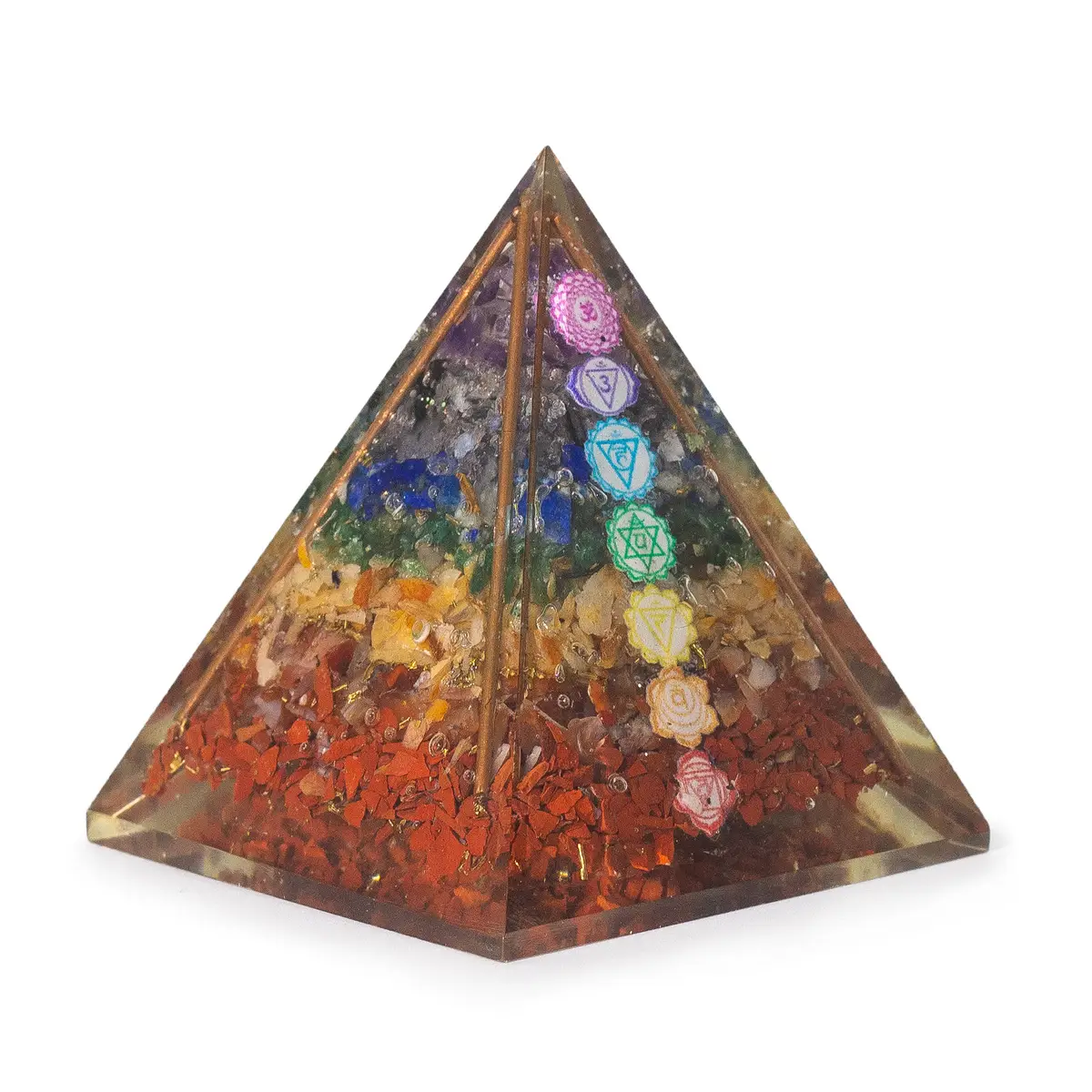 Orgonitpyramid med kopparstavar och 7 chakrastenar 7x6 cm - produktbild 3