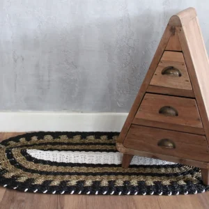 Oval matta i sjögräs svart, vit och beige 60x120 cm - produktbild 2