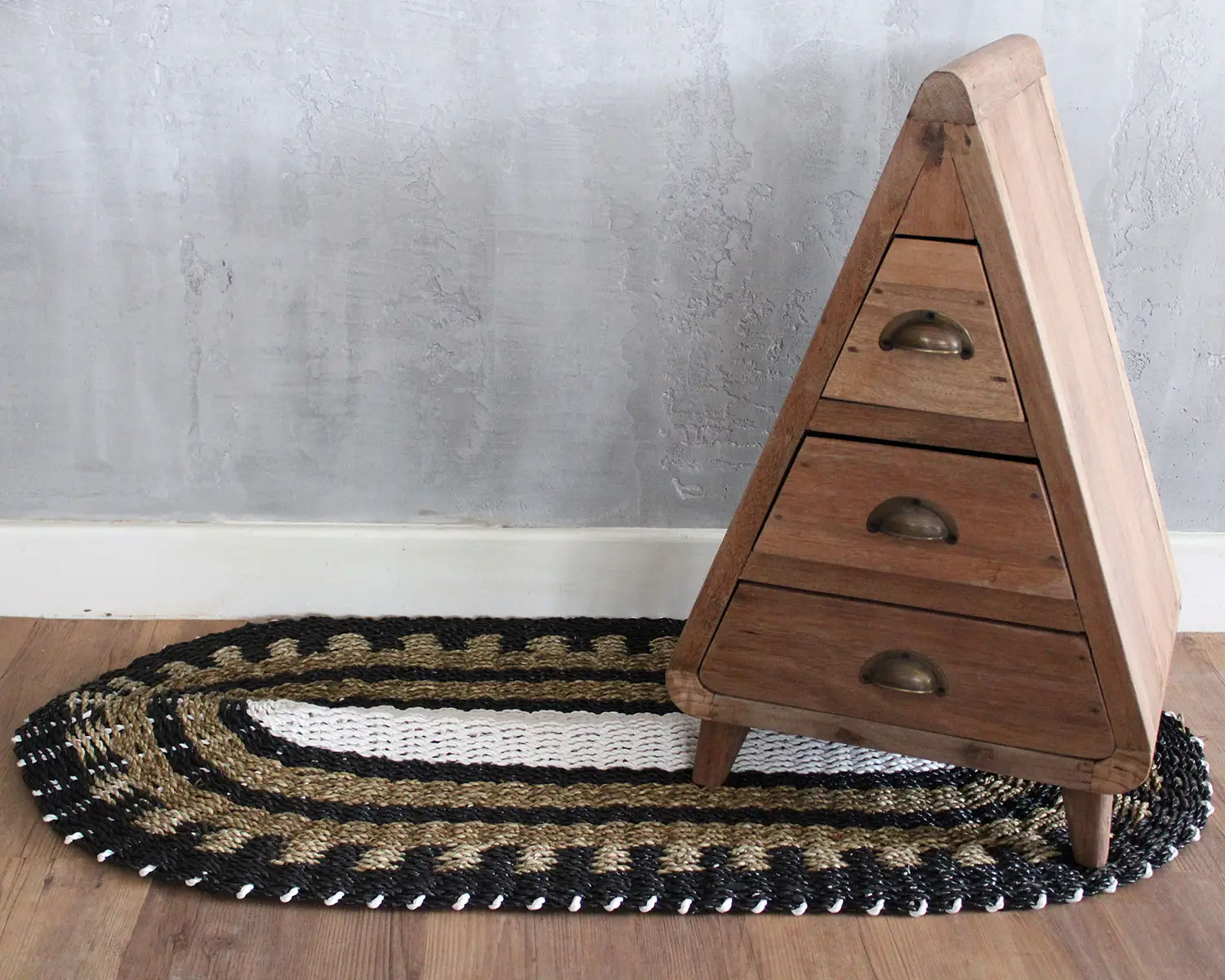 Oval matta i sjögräs svart, vit och beige 60x120 cm - produktbild 2