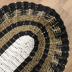 Oval matta i sjögräs svart, vit och beige 60x120 cm - produktbild 3