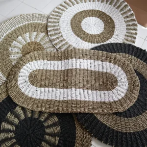 Oval matta i sjögräs vit och beige 60x120 cm - produktbild 4