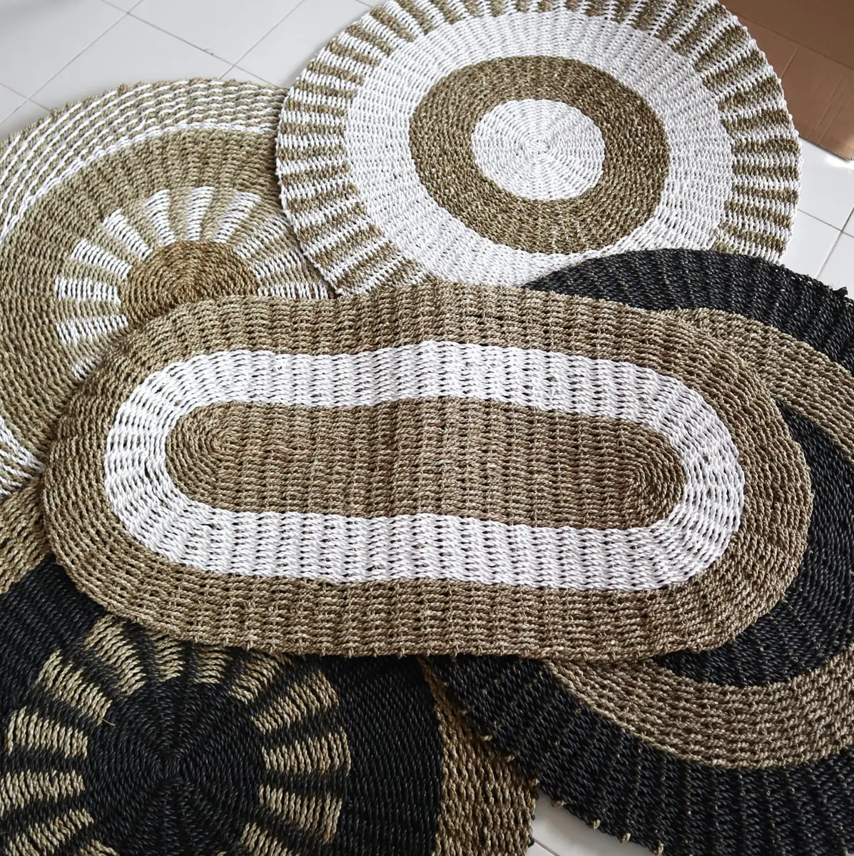 Oval matta i sjögräs vit och beige 60x120 cm - produktbild 4