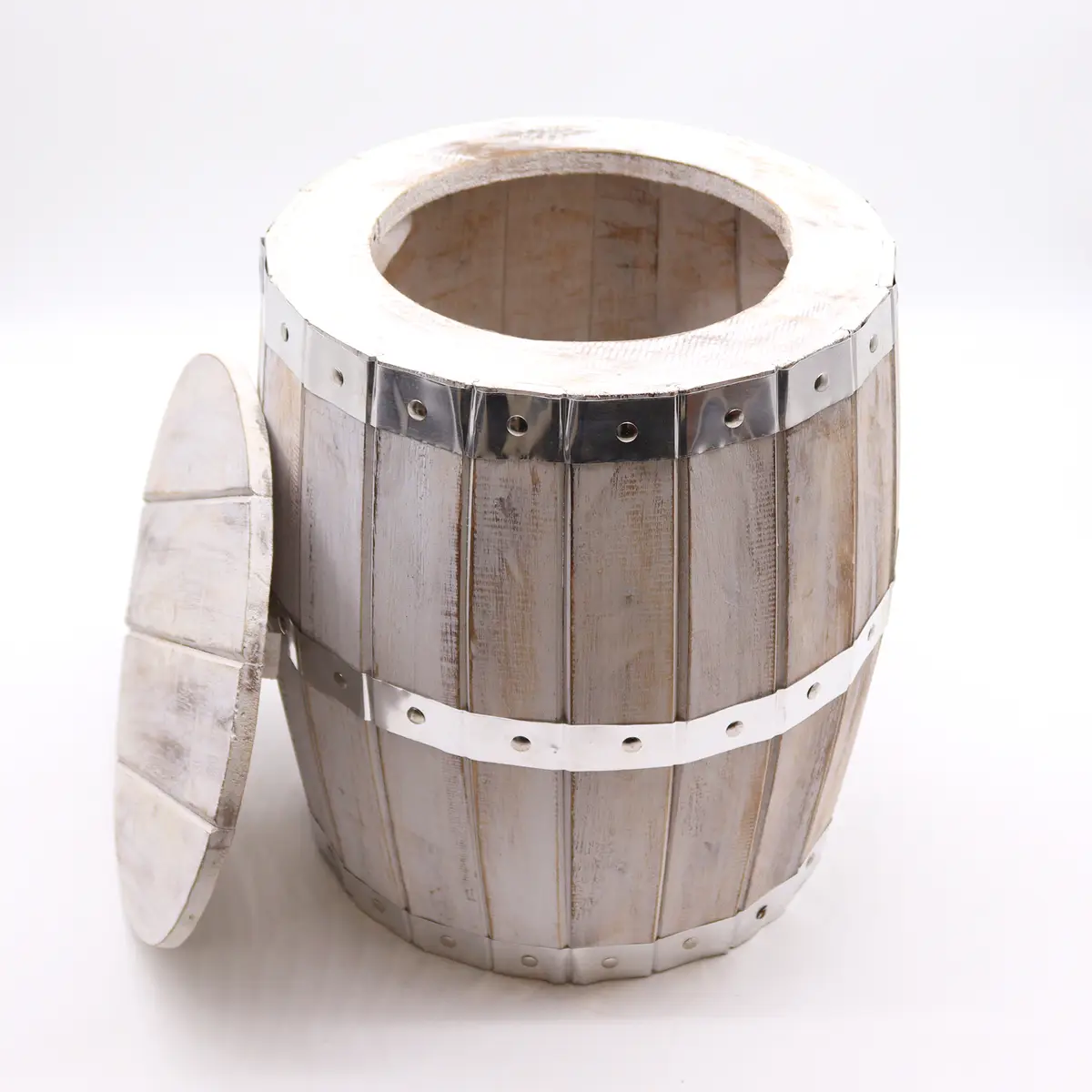 Pall i vintagetunna med vitbetsad finish 38x32 cm - produktbild 2