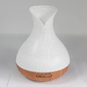 Palma Atomiser aromadiffusor med vit skal-effekt och träfärgad bas