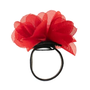 Rosaröd chiffongblomma på svart elastisk ring