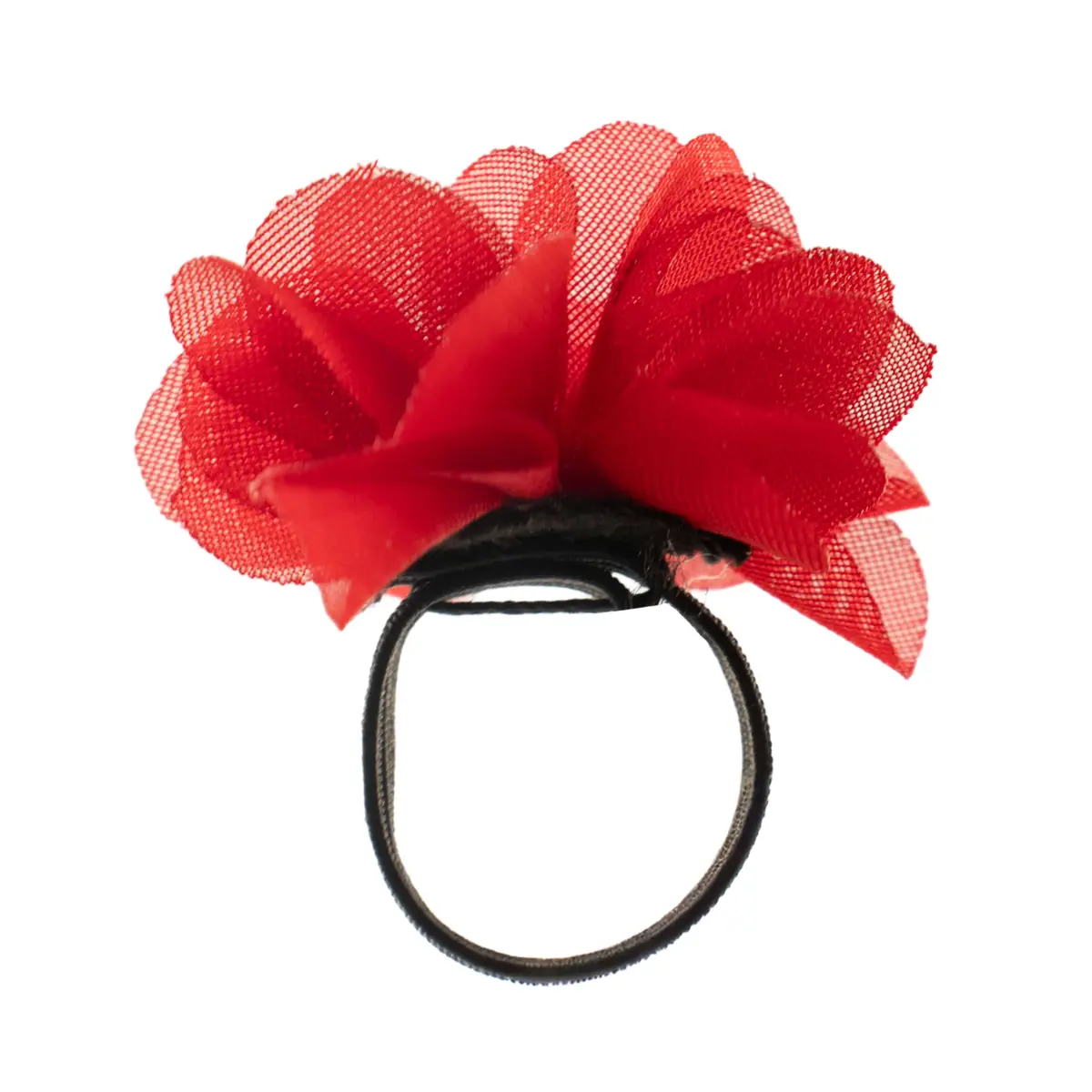 Rosaröd chiffongblomma på svart elastisk ring
