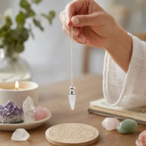 Pendel i klar kvarts med hemligt fack och silverpläterad infattning - produktbild 3
