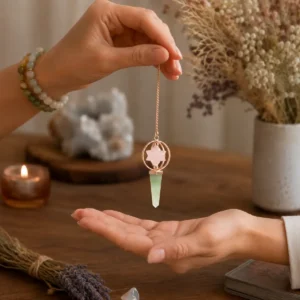 Pendel med rosenkvarts Merkaba-stjärna och grön aventurin i koppar - produktbild 3