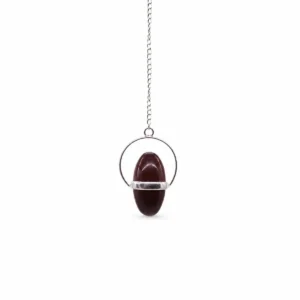Pendel med rödbrun Shiva Lingam-ädelsten och silverfärgad ring på kedja