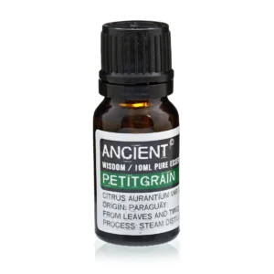 Flaska med petitgrain eterisk olja 10 ml med etikett